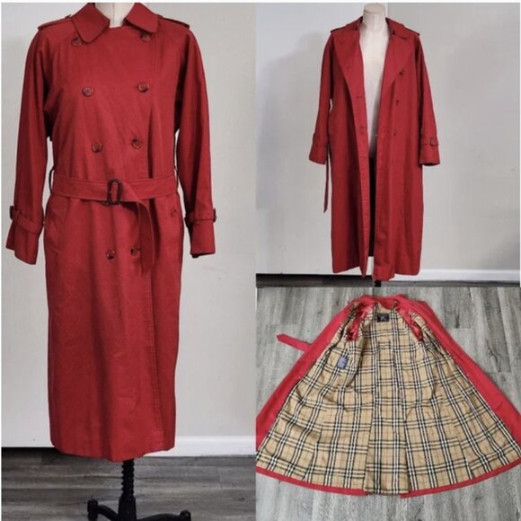 Vintage Burberrys Trench Coat Red Size 14 Extra Long - Picture 1 of 16
